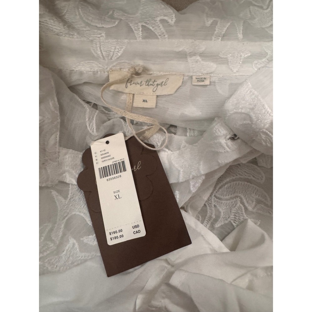 Anthropologie Ivory Forever That Girl Embroidered Pearl Button Blouse XL - Picture 6 of 8
